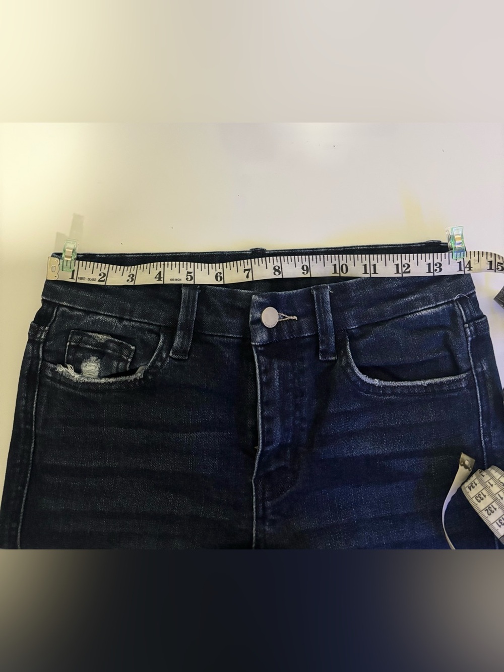 Flying Monkey High Rise Cropped Flare Jeans Dark Wash Raw Hem Size 27 - Picture 10 of 10